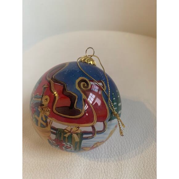 PIER 1 Li Bien Ornament 2004 Reverse Painted Glass Santa Claus North Pole - Picture 2 of 6